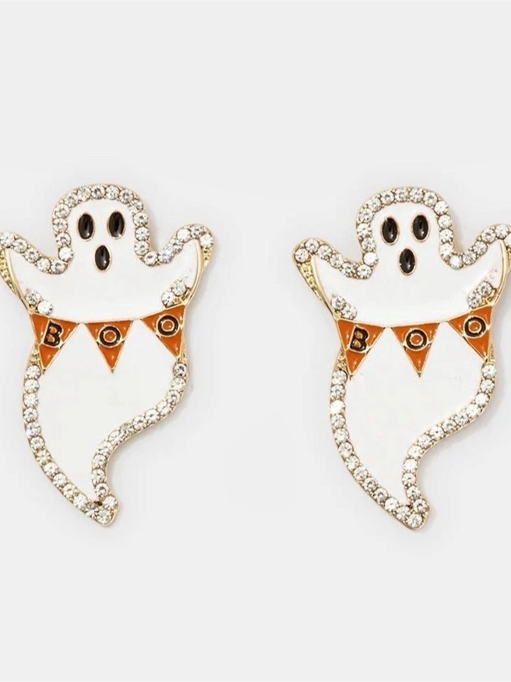 BaubleBar Spooky Sweetie Ghost Halloween Earrings White & Orange NWT